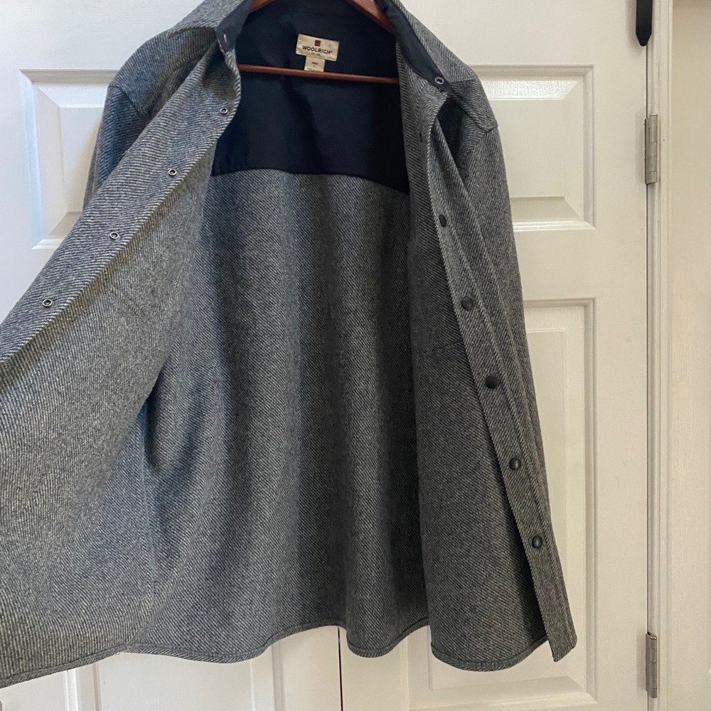 Woolrich Shirt Jacket Mens Wool Large Grey Twill Snap Front Barn Coat Heritage - Picture 6 of 10